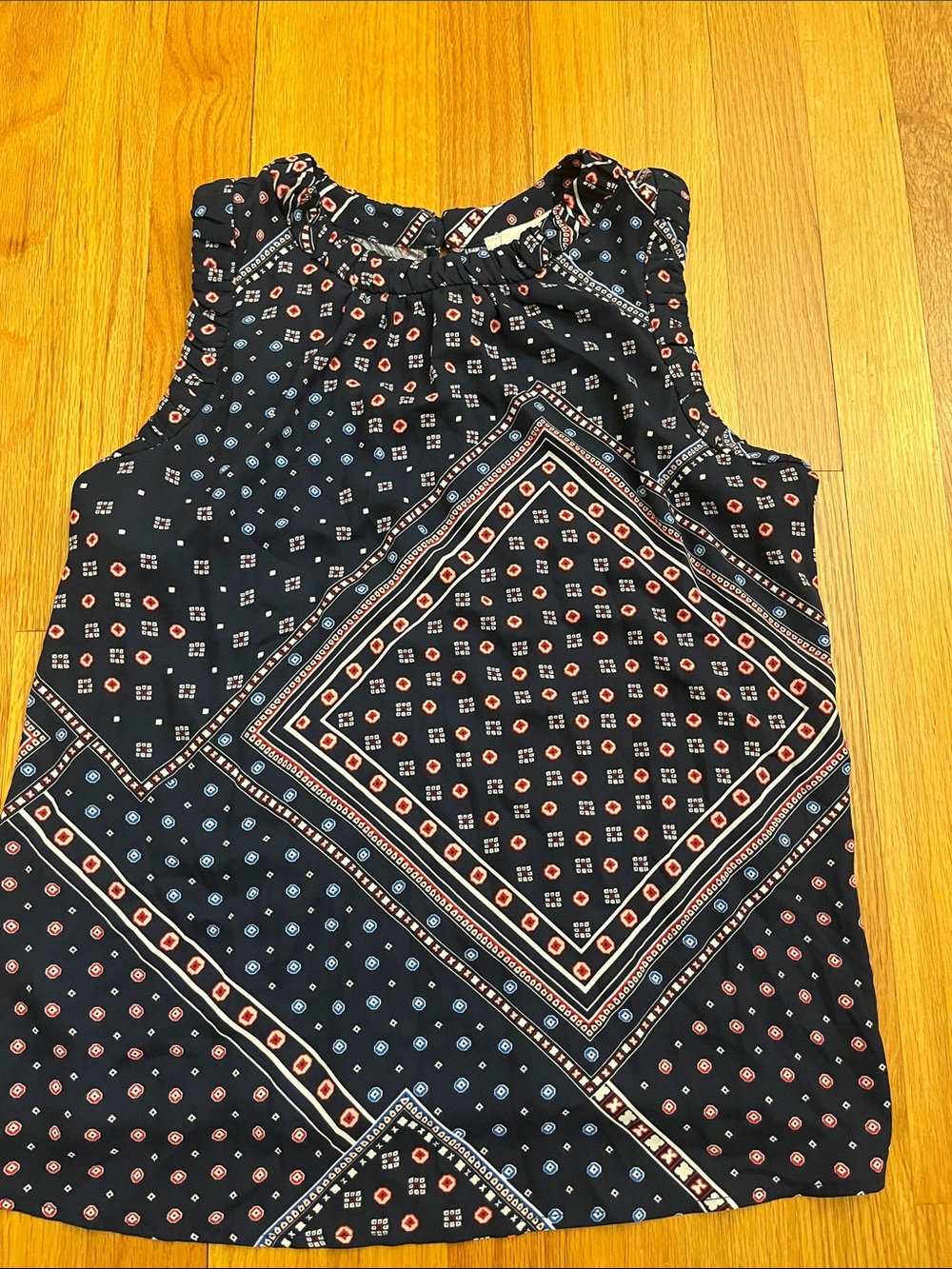 LOFT Blue Bandana Print Sleeveless Top with Red and Light Blue Accents